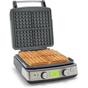 GreenPan Elite 4-Square Belgian & Classic Waffle Maker,Healthy Ceramic Nonstick Dishwasher Safe Plate, Adjustable Shade/Crunch Control, Wont Overflow, Easy Clean, Breakfast,PFAS-Free,Graphite