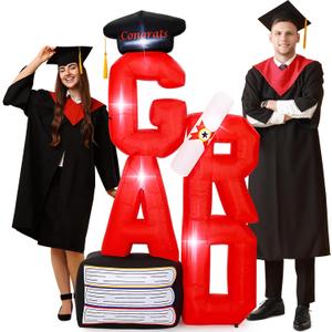 Leyndo 6 ft Inflatable Graduation Decorations Large Blow up Grad Letter Decorations with LED Light Recyclable Yard Sign for Congrats Grad Party Outdoor Indoor College High School (Black, Red)