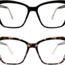 AMOMOMA Trendy TR90 Oversized Blue Light Reading Glasses Women,Stylish Square Cat Eye Glasses AM6031 (C1.black+c6.tortoise)