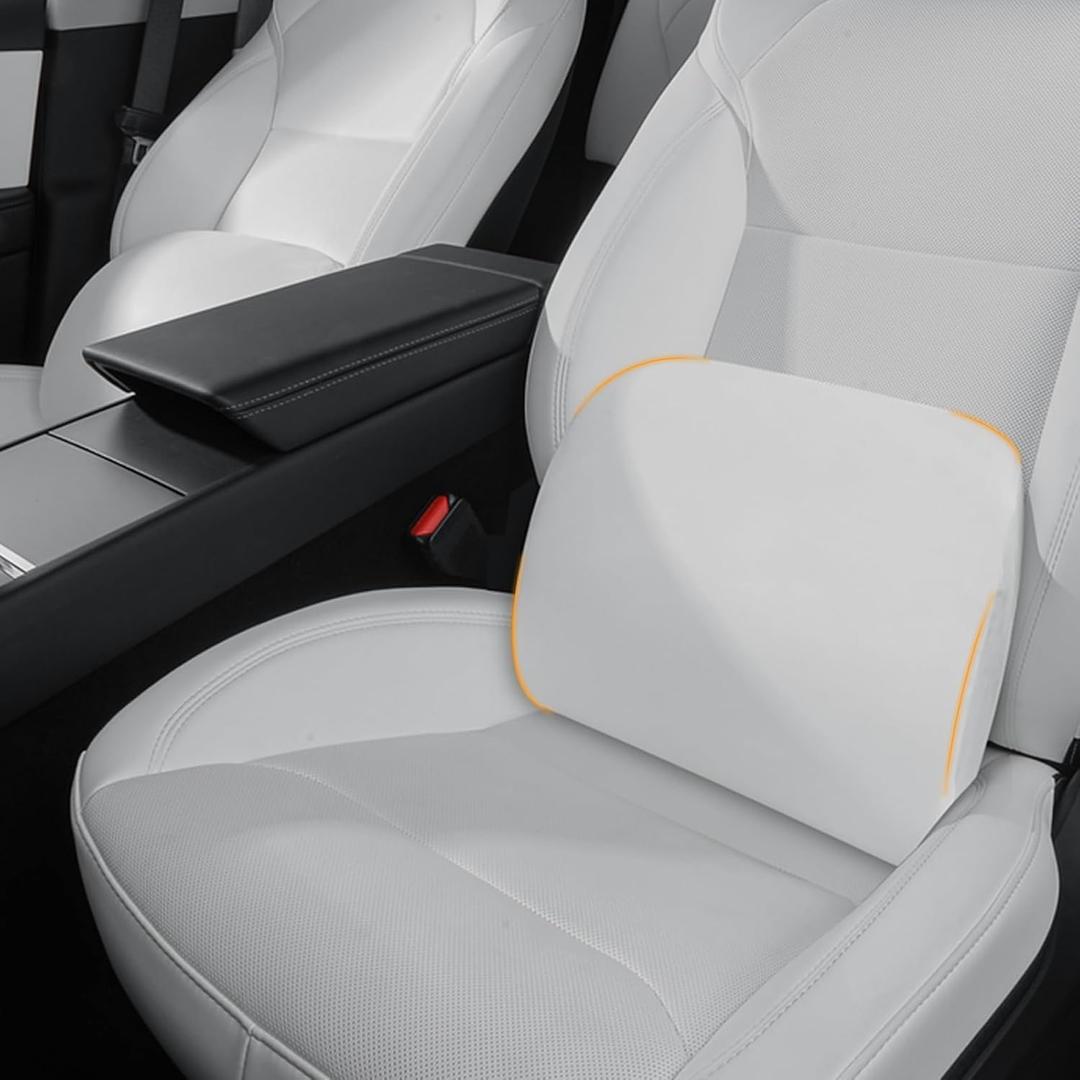Memory Foam Lumbar Support Pillow for Tesla Model 3 Model Y Model S/X Cybertruck Model 3 Hidden Model Y Juniper Accessories - Mid/Lower Back Support Cushion for Car Seat (White)