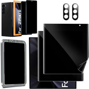 Ferilinso 2 Pack Privacy Screen Protector for Samsung Galaxy Z Fold 6 [Phone Case Friendly], Inside Anti-Spy Film with 2 Pack Front Tempered Glass + Camera Lens Protector Accessories