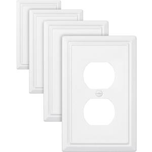 4-Pack Duplex Wall Plates, Pure White Electrical Outlet Cover Plates, Durable Metal Receptacle Covers, 3.15''*4.88'', Midsize (1 Duplex 4PK)