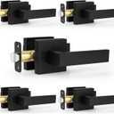 Estmoon 5 Pack Passage Door Handles Matte Black Door Knobs, Interior Door Knobs Square Heavy Duty Non-Locking Handlesets Hall Closet Handles, Reversible for Right & Left Sided Doors