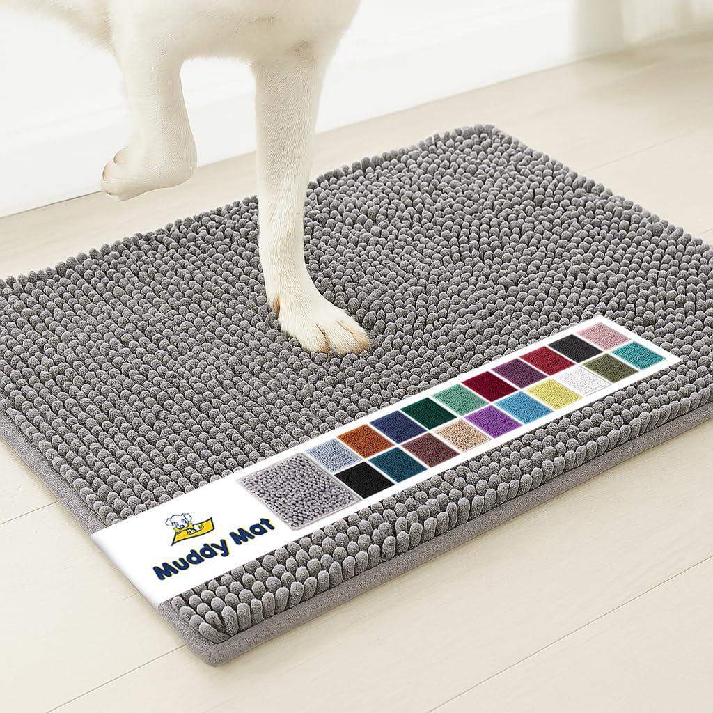 Muddy Mat | Super Absorbent Door Mat Indoor, Microfiber Quick Dry Chenille Entryway Rug, Non-Slip Front Door Mat, Indoor Mats for Entryway, Machine Washable Pet Rug, Grey 28"x18"