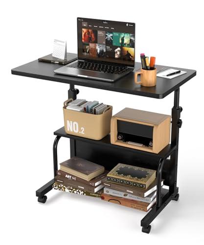 QZMDSM Portable Rolling Desk on Wheels Adjustable Height Desks for Small Spaces, 32" Computer Desk with Storage Shelves for Home Office Black : Home & Kitchen