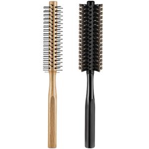 Geiserailie 2 Pieces Thick Round Hair Comb Bristle Blow Drying Hairbrush Small Brush Short Hair Massage Comb Head Massage Round Brush Roll Hairbrush for Wet or Dry(Black, Wood Color)