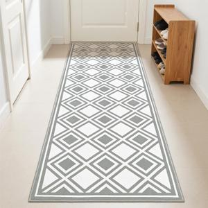 Washable Runner Rug 2x6, Checkered Rugs Non Slip, Modern Geometric Indoor Carpet Low Pile for Bedroom Kitchen Entryway Hallways, Gray and White (Grey)