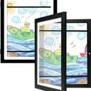 Kids Art Frames 10x12.5 Set of 2 - Front Opening Childrens Picture Frame Changeable, Wood Artwork Display Storage for Wall Mount, Magnetic Door Holds 50 Art Pieces for Drawings, 3D Picture, Crafts, Portfolio, Black