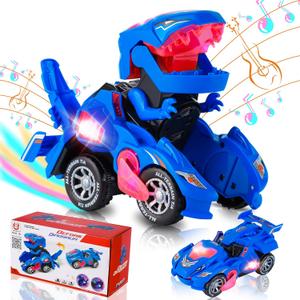 Hirger Transforming Dinosaur Car Toy for Kids, Transformer Monster Truck Toys for Boys, Birthday Gifts for Toddler Age 2+ (Blue-1)