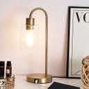 QHANTOMIZE Gold Table Lamp with USB Port, 3 Way Dimmable Touch Control Bedside Lamp, Modern Nightstand Lamp with Glass Shade, Industrial Table Lamp for Bedroom Office, USB A & C, LED Bulb Included