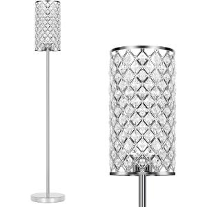 Crystal Floor Lamp, Modern Standing Lamp with Elegant Shade, LED Floor Lamp with On/Off Foot Switch, Silver Finish, Tall Pole Lamp Accent Lights for Living Room, Girl Bedroom, Dresser, Office (E26 Base)