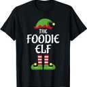 Foodie Elf Family Matching Group Christmas T-Shirt, Size 100, Black 