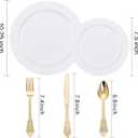 DaYammi 150Pcs White Plastic Plates & Gold Plastic Silverware, White Disposable Plates for Party Include 30 Dinner Platos,30 Dessert Platos,30 Golden Knives,30 Gold Forks,30 Spoons for Wedding Party
