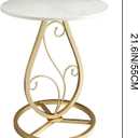 Round End Table Living Room, Small Side Table with Marble Top & Black Base