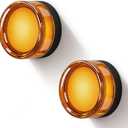 5.5Inch 9W Amber Orange LED Wall Sconces Set of Two, Hardwired 3000K Warm White Acrylic Round Flush Mount Ceiling Light, IP65 Waterproof, Indoor Vintage Wall Lamp for Bedroom, Hallway, Staircase