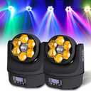 DJ Lights Moving Head 6x15W RGBW 4-in-1 Stage Light Bee Eye Mini Wash Lighting, DMX512 & Sound-Active for Disco, Club, KTV, Wedding, Party 2-Pack