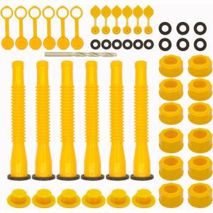 Gas Can Spout Replacement Set, Gas Can Nozzle Old Style Easy to Install, Flexible Pour Nozzle Suitable for Most 1/2/5/10 Gallon Oil Cans (6 Kit-Yellow)