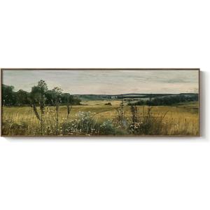 Extra Large Framed Landscape Rustic Wall Art for Living Room, Vintage Scenery Canvas Artwork Prints, Countryside Vast Field Grassland Picture Farmhouse Country Painting for Bedroom Decor 16x48 Inch (48L" x 16W", Wilderness)