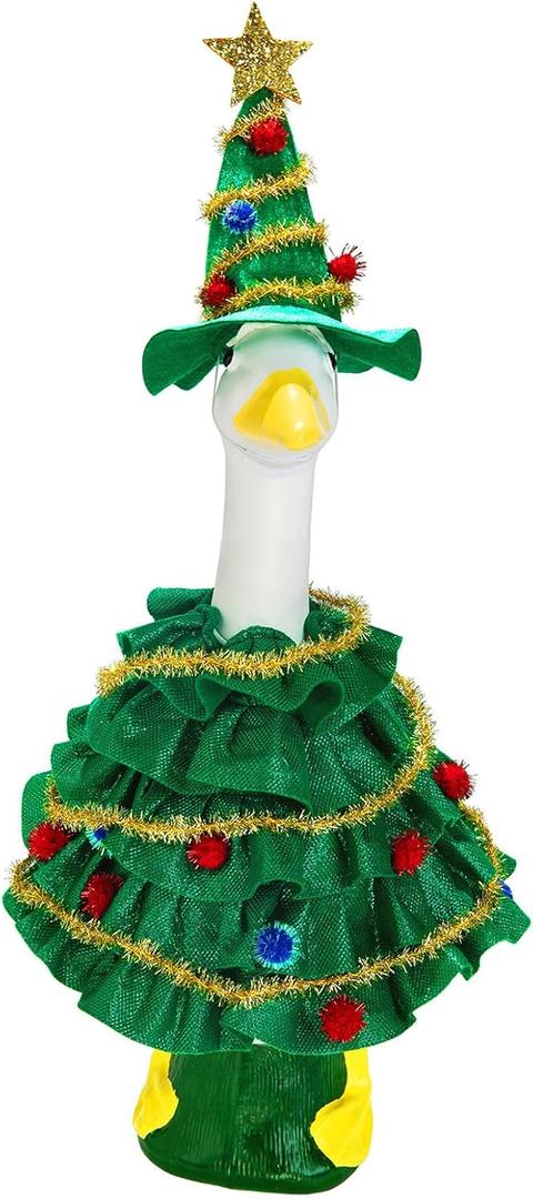 Christmas Tree Porch Goose Outfits for 23 Inch Lawn Statue, Costume for Plastic/Cement Goose Statue, Xmas Sculpture Clothes for Holiday Garden Yard Patio Party Decoration