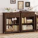 BON AUGURE Rustic Bookshelf Bookcase, Wood Book Shelf with Drawer, 3 Tier Book case for Small Space, Low Book case for Living Room, Home Office, Bedroom (Rustic Oak)