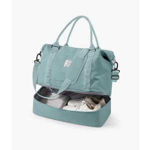 Travel Duffel Bag, 18x14x8 Inches Travel Bag Spirit with Shoes Compartment, Weekender Overnight Bag for Women with Trolley Sleeve, Carry On Bag for Airplanes Sport Tote Gym Bag LightBlue