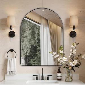 ANDY STAR Arched Mirror, 24 x 32 Inch Black Wall Mirror in Stainless Steel Metal Frame, Arch Top Rounded Corner 1 Inch Deep Set Design Wall Mount Hangs Vertical