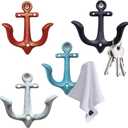 Notakia Vintage Rustic Cast Iron Nautical Anchor Design Wall Hooks Coat Hooks Rack, Decorative Wall Mounted Antique Shabby Chic Metal Towel Coat Hooks Hanger,Screws Included (4 PCS) (Mixed Color 4Pcs)