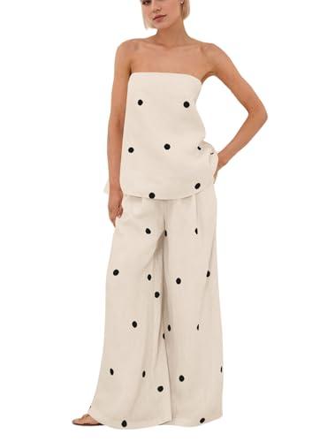 calbatic Women Polka Dot 1 Piece Outfit High Waist Wide Leg Pants Summer Lounge Set, Small