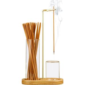 2 in 1 Incense Holder for Sticks, Anti-Ash Flying Incense Burne with Glass Ash Catcher and Incense Sticks Organizer for Meditation Yoga Spa Home Decor (Light Base)