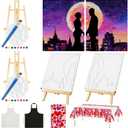 Yeaqee 13 Pcs Valentines Sip and Paint Kit for Couples Date Night Painting Kit Supplies Canvas Art Painting Set Pre Drawn Blank Stretch Canvas for Couple Adults Party(Moonlit Couple,8x10)