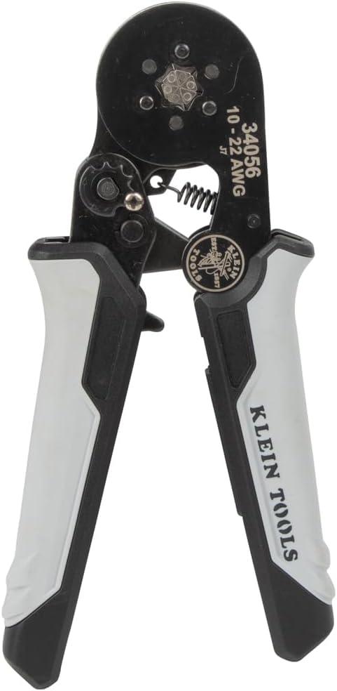 Klein Tools 34056 Ferrule Crimping Tool, Hex Crimper Pliers for 10 to 22 AWG Wire Terminals, Built-In Adjustable Ratchet, for Electrical Work