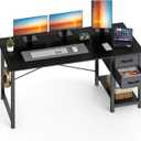 Sweetcrispy 47 Inch Computer Desk with Drawers for Home Office, Writing Desk with X-Shaped Reinforcement, Wood Table with Adjustable Position Drawers, Modern Study Work Table with Side Hook, Black