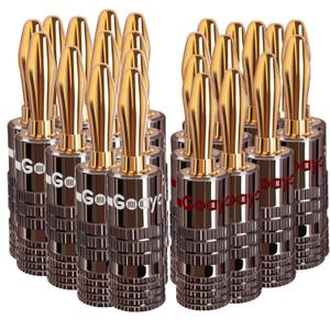 Speaker Connector Banana Plugs - 24K Gold Plated Brass 4mm Plug (12 Pairs/24 pcs)