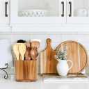 Acacia Wood Extra Large Rotating Utensil Holder for Kitchen Counter, Wooden Utensil Holder with 4 Compartments