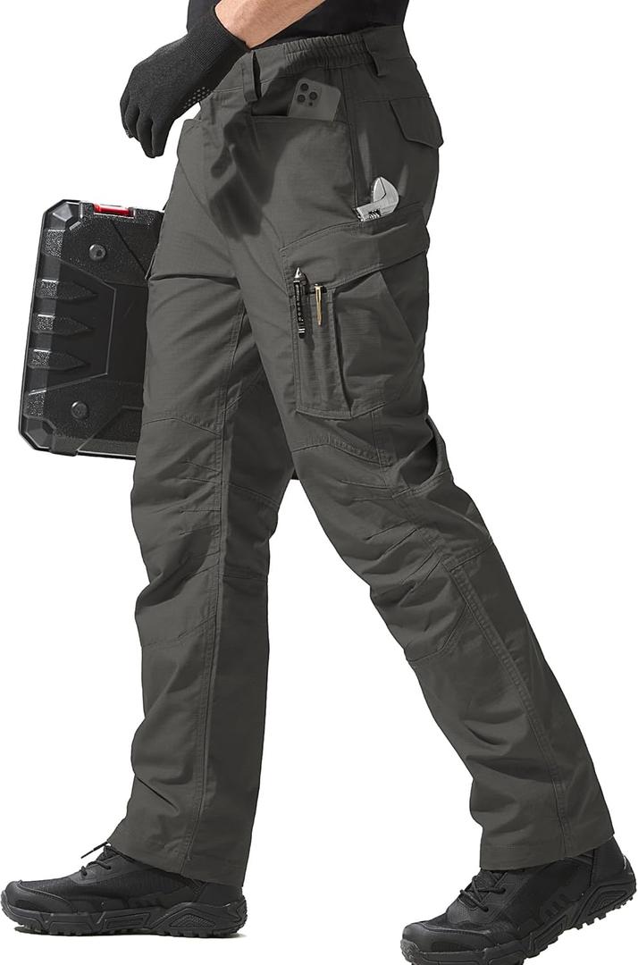 FREE SOLDIER Men's Tactical Pants Water Resistant Ripstop Cargo Work Lightweight EDC Hiking Pants with Multi Pockets (Gray 42W x 32L)