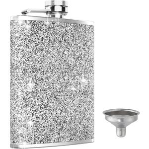Hip Flask, KIKISML 8Oz Flasks for Liquor Stainless Steel Spirit with Never-Lose Cap and Funnel Leakproof Thin Portable Metal for Camping Outdoor Activitie Wedding Party Gift, Silver