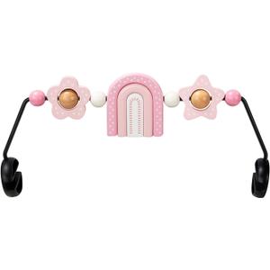 Baby Bouncer Toy Bar Wooden Compatible with Baby Bjorn Bouncers, Bouncer Toy Attachment, Tight and Secure Fit, So Fun to Watch, Touch and Spin for Babies All Ages (Pink Rainbow)