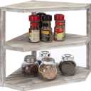 MyGift Rustic Brown Washed Solid Wood Kitchen Counter Corner Shelf, 3 Tier Storage Organizer Spice Rack Condiment Shelf