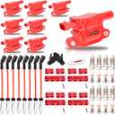 8 Pack Red Square Upgraded Ignition Coil Pack and Spark Plugs and Wires Set for Buick/Cadillac/Chevrolet/GMC/Hummer Escalade Express Savana 2500 5.3L 6.2L 6.0L 4.8L Replaces UF413 12570616