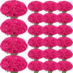 150 Pcs Roses Artificial Flowers,Silk Light Hot Pink Artificial Flowers Fuchsia Petals Long Stem Roses for Wedding Bouquet Home Party Decor
