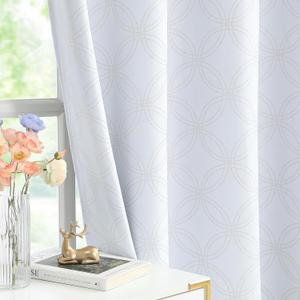100% Blackout Curtains Thermal Insulated Noise Reduction Drapes for Bedroom & Living Room Metallic Foil Energy Saving Window Panels Grommet Top, Set of 2, 52 Inch Wide x 84 Inch Long, White/Gold