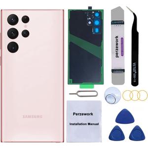 Rear Back Glass Replacement for Samsung Galaxy S22 Ultra 6.8 inches 5G with Reparing Toolkit and Pre-Installed Adhesive (Pink Gold)
