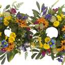 Spring Summer Candle Rings,Floral Candle Rings Wreaths 6 Inch,Daisy and Sunflowers,Mixed Flowers with 2pcs Plastic Candles,Perfect for Spring Decor,Centerpieces for Tables,Indoor Outdoor Home Decor