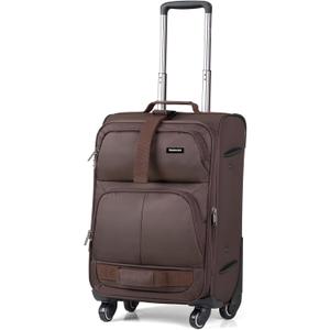 Hanke 20 Inch Softside Expandable Carry On Luggage with Spinner Wheels, Rolling Suitcase Travel Luggage with TSA Approved Luggage,Coffee