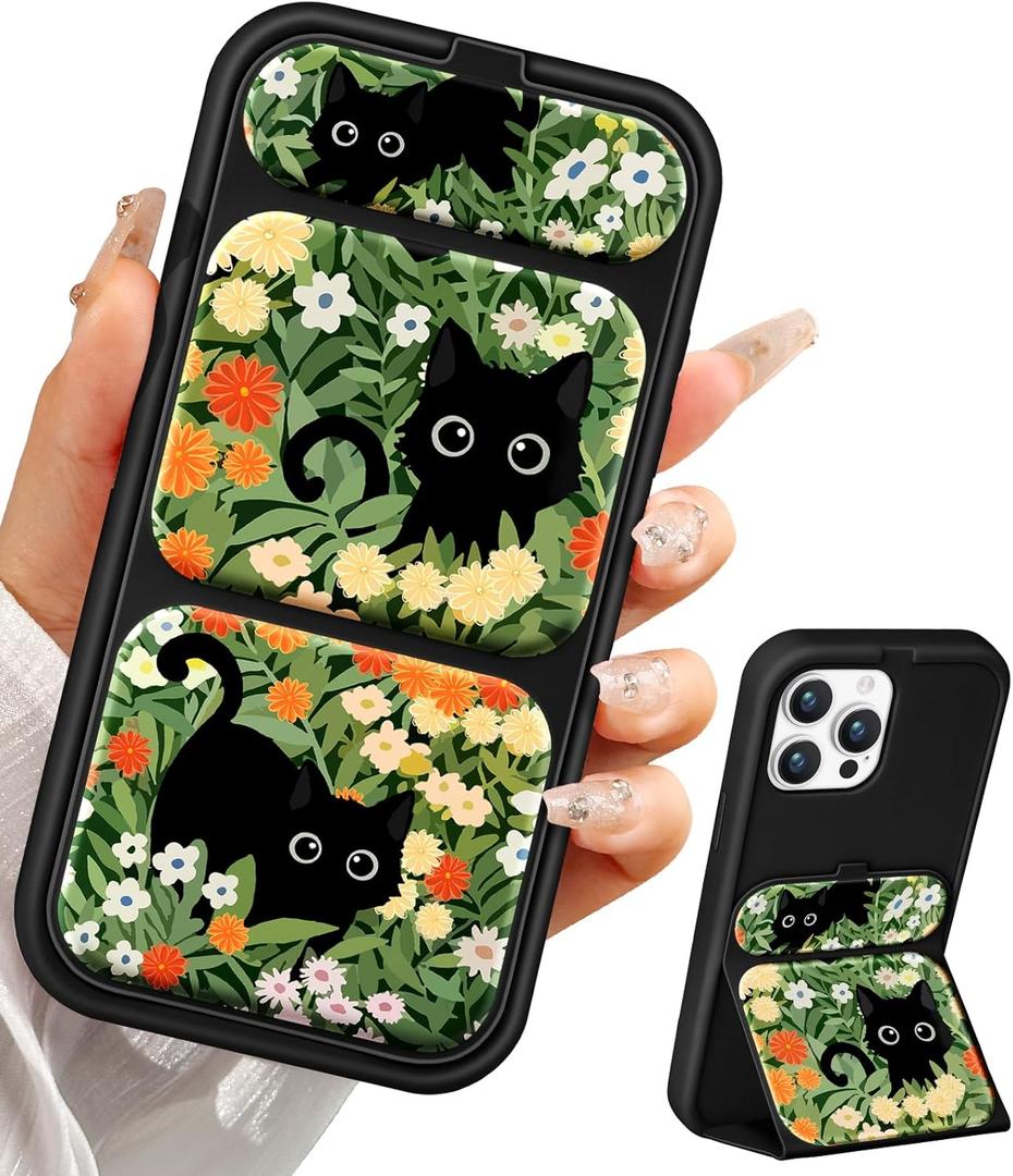 Camera Cover Stand Case for iPhone 13 Pro Max - 6.7 inch Women Mujer Girl Girly Unique Cute Aesthetic PU Leather Folio Folded Flipped Holder with Magnetic Closure, Cat Floral Flower