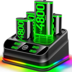 4x4800mWh Rechargeable Battery Pack for Xbox with Charger, Controller Batteries Pack with Charging Station for Xbox One/S/X/Elite Controllers, Xbox one Cases and Storage Sets (Black)