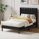 Twin Size Bed Frame with Upholstered Wingback Headboard, Modern PU Leather Upholstered Platform Bed with Wooden Slats, 500lbs High Weight Capacity, No Box Spring Needed, Easy Assembly, Black