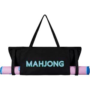 Abbylike 28x9 Inches Mahjong Bag for Rolled Mat Tiles Racks Pushers Accessories Empty Mahjong Tote Bag with Zipper Closure Outer Pockets Lining Large Capacity(Black,Canvas)