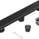 Neodrain 18-Inch Black Linear Shower Drain with Removable Quadrato Pattern Grate,Professional 304 Stainless Steel Rectangle Shower Floor Drain Manufacturer,Leveling Feet,Hair Strainer,Matte Black