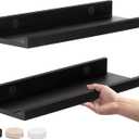 Black Floating Shelves for Wall, Rustic 24 in Picture Ledge Shelf with Non-Slip Groove Bedroom Modern Hanging Wall Mount Shelves Set of 2 Nursery Book Shelves Kids Bedroom Bathroom Livingroom Kitchen